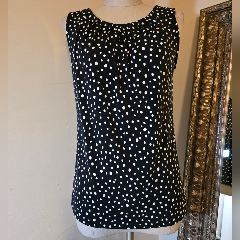 Ann Taylor Factory • Black and White Polka Dot Blouse. Sz Small. EUC!